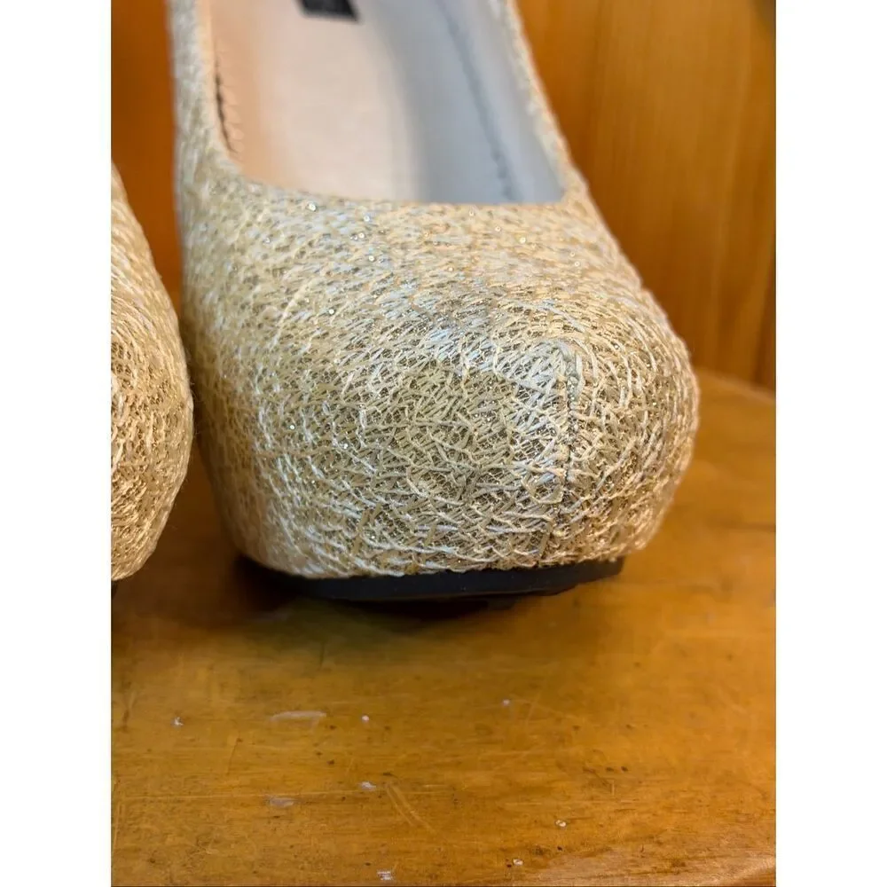Pascelli Heel Cream Gold Textured Formal Prom Size EU 39 US 8.5 4.25” heel Read